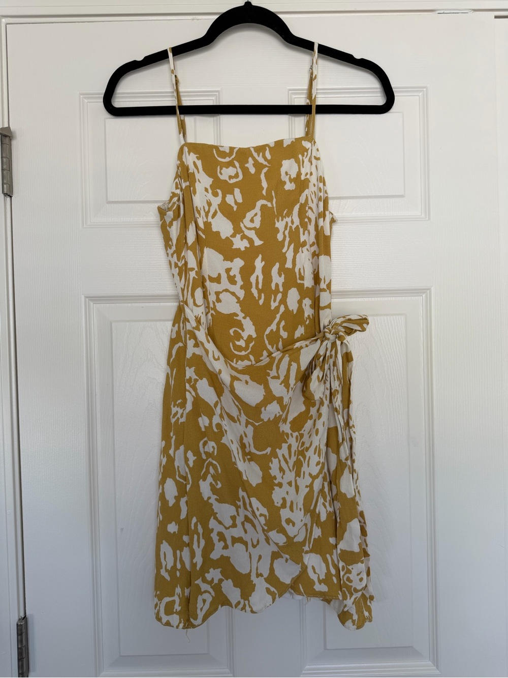 Mustard Yellow & White Spaghetti Strap Wrap Dress